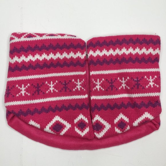 Holiday Mini Christmas Tree Skirt Pink Purple Knit 18" Sweater Snowflake - Picture 2 of 5